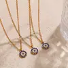 Collar Ojo del Diablo Transfronterizo Europeo y Americano para Mujer, Sentido de Alta Gama, Acero Inoxidable, Colgante Redondo de Circonita, Cadena para Clavícula