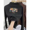 Camiseta Tendência Outono e Inverno em Veludo Alemão de Manga Longa com Bordas Franzidas para Bebês Meninas, Blusa Interna Fashion, Camiseta Básica Casual para Meninas