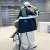 Chaqueta Cortavientos de Bloques de Color Otoñal para Niños, Chaqueta Cortavientos con Capucha Grande para Niños, Abrigo Deportivo Holgado de Manga Larga para Niños