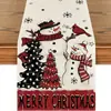 Caminho de Mesa de Natal Festa na Cozinha Mesa de Jantar Guirlanda de Árvore de Natal Boneco de Neve Sinos Rena Papai Noel Decoração de Caminho de Mesa de Natal