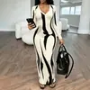 Otoño 2026 Amazon Comercio Transfronterizo Comercio Exterior Nuevo Sexy Versátil Cuello en V Ajustado Plisado Manga Larga Estampado Vestido