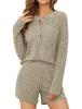 Conjunto Casual Feminino Europeu e Americano Outono e Inverno 2024 Amazon Mais Vendido Manga Longa Cor Sólida Tricô Canaleta Lixada Conjunto de Duas Peças