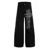 Pantalones Cargo Vintage Lavados con Graffiti Cruzado Estilo Americano para Mujer, Jeans Rectos de Pierna Ancha Tendencia Primavera y Otoño