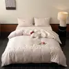 Conjunto de Lençóis Fresco e Simples Ultra-Macio 100% Algodão de Fibra Longa com Bordado Floral, Capa de Edredom de Algodão Puro, Roupa de Cama Nova para um Sono Confortável