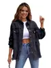 Chaqueta de Mezclilla Nueva Europea y Americana Transfronteriza para Mujer Color Sólido Chaqueta Holgada Camisa de Mezclilla Larga de Manga Larga para Mujer
