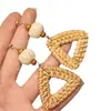 Youjuclub-Vacaciones Tropicales~Aretes de Paja y Clips para Orejas de Estilo Étnico Bohemio a la Orilla del Mar