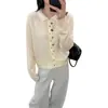 Conjunto Estilo Coreano con Cárdigan de Punto de Cuello Solapa para Mujer, Nueva Colección Primavera 2026, Chaqueta Suéter Fina Versátil con Diseño Elegante