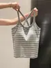 Camisola Corta de Verano para Mujer con Copas, Espalda Cruzada, Rayas Laterales que Reducen el Busto, Sin Mangas de Algodón, Espalda Hermosa