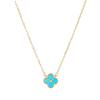 Collar de Plata de Ley 925 Flor de Cuatro Hojas de la Suerte para Mujer, Lujo Accesible y Versátil Cadena Clavicular Turquesa con Accesorios Apilables de Flor de Diamante