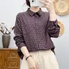 Camisa estampada de manga larga cepillada para mujer, con cuello de solapa, corte holgado, estilo casual, hecha de algodón puro, con estampado floral, adecuada para primavera y otoño, y diseñada para ser favorecedora y versátil