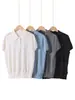 Nuevo Estilo Primavera y Verano 2026 100% Lana Peinada Hilo de Yangzi Cuello Polo Tejido de Punto Manga Corta Color Sólido Holgado Camiseta para Mujer