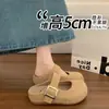 Pantuflas de lino estilo coreano de una sola tira y punta cerrada para mujer, nuevo modelo de verano 2026, suela gruesa, transpirables, de lino, adecuadas para usar en exteriores