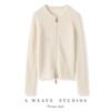 Suéter de Cashmere 100% Cashmere Puro Cardigã Fashionável Elegante Emagrecimento Suéter com Zíper no Peito Cardigã de Gola Redonda Feminino