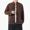 Gola mandarim, modelagem solta, plus size, terno Tang com botões, jaqueta casual de outono jacquard retrô estilo chinês 2026, jaqueta com estampa de tigre para homens