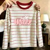 Camiseta de manga larga a rayas de algodón puro para niña, nueva camiseta versátil informal de bloques de color para primavera y otoño de 2026, camiseta básica para niños