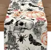 Amazon transfronterizo temu calabaza fantasma gato negro Halloween estampado mantel decoración mantel pequeño lino camino de mesa