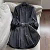 Estilo 2026 Manga de Dos Usos Cintura Ceñida Falda de Longitud Media Estilo Gabardina Vestido Camisa Venta al por Mayor para Mujer N2DQ60001