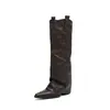 Botas de caña de tacón alto estilo desierto Chuyuji para mujer, Botas largas negras, Botas sencillas de primavera/verano, Tacón grueso, Punta fina, Botas de equitación