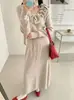 Vestido retro lindo y dulce para mujer, nuevo estilo otoño e invierno, elegante conjunto de dos piezas de punto gris con falda larga