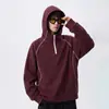 NASA SOBRE Moletom com Capuz e Zíper Meio Aberto Masculino com Costura em Cor Contrastante, Caimento Solto, Estilo Vintage, Marca Tendência Pulôver com Capuz