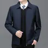 Jaqueta Executiva Masculina Primavera e Outono Jaqueta de Quadro para Pai de Meia-idade Jaqueta Casual de Negócios Moda com Forro de Fleece Masculino