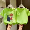 Camiseta de Manga Corta de Algodón Puro para Niñas, Estilo Nuevo de Verano, Top Lindo con Estampado y Cuello Redondo, Camiseta Básica Cómoda y Amigable con la Piel para Niños