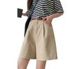 Bermuda Cargo Caqui para Mulheres Verão 2025 Solta Linha A Wide-Leg Comprimento Médio Cintura Alta Retro Calça Reta de 5 Pontos