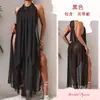 Vestido Largo de Cuello Halter sin Espalda con Abertura Alta Malla Transparente Largo Multicolor Vestido de Fiesta Noche Ropa de Casa Venta al por Mayor 907