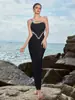 Vestido de Festa de Estilo Novo Europeu e Americano Cross-Border Celebridade Luxo Leve Vestido Longo com Pedrarias Strass Alça Ajustável Bodycon Slim Fit para Mulheres