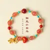 Novo Estilo Chinês Natural Gelo Flutuante Vermelho Sul Beaded Pulseira para Mulheres Literária Retrô Turquesa Ano do Cavalo Pulseira Presente Atacado