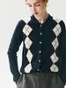 Suéter de cachemira suave y cómodo para mujer, con cuello tipo polo, tejido de rombos, corte holgado y efecto adelgazante. Se puede usar como cárdigan o como top con cuello desplegado.