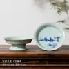 (Oferta especial) Tetera de Estilo Antiguo Tianqing Ru Kiln con Esmalte Craquelado y Tapa de Tres Piezas, Taza Maestra de Cerámica Azul y Blanca Taza de Degustación