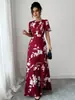 Vestido Suéter Feminino Transfronteiriço de Comprimento Médio Estampado, Novo Vestido Longo Floral Elegante de Verão