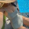 Traje de baño de una pieza de punto de alta gama simple retro diosa temperamental estilo ins de Corea del Sur transfronterizo traje de baño de mujer