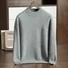 Suéter de cachemira para hombre, tejido de lana de doble hebra de siete puntadas con cuello semialto engrosado, jersey de punto, capa base de lana para otoño e invierno