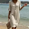 2026 Nuevo Vestido Largo Rayado de Cuello en V con Volantes y Botones Transfronterizo Moda Casual para el Trabajo Falda Larga Estilo Verano para Mujeres