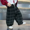 Pantalones a cuadros para niños, temporada de primavera y otoño, con etiquetas, estilo coreano para niños, holgados, casuales, pantalones tipo tijera, ropa de otoño para bebé, comercio exterior