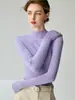 Suéter de punto de lana 100% pura, corte ajustado, cuello semi-alto para mujer, nueva camiseta básica de punto de color liso para otoño e invierno, top de manga larga para usar como capa interior