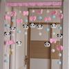 Panda Menina Laço Rosa Coração Amor Casa Quarto Velcro Adesivo Divisória Cortina de Porta Sem Furo