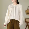 Manga sino solta, gola alta pequena, camisa plus size estilo floresta artística, jaqueta de tecido bordado