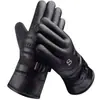 Guantes de Invierno de Cuero para Hombre para Montar con Forro Polar Engrosado Cálido a Prueba de Viento Impermeable Pantalla Táctil Guantes de Invierno para Motociclismo
