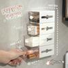 Caja de almacenamiento de hisopos de algodón para baño, montada en la pared, para dormitorio, con tapa abatible sin perforaciones, con cuerda para la cabeza, minicaja de acabado para escritorio