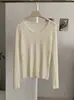 Suéter de punto KEKEZOON suave y cómodo, de cuello en U, color liso, corte ajustado, manga larga, con un diseño chic que revela la clavícula 9150
