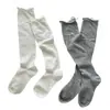 Calcetines de pantorrilla estilo ballet para mujer, calcetines largos grises con lazo, calcetines apilables, calcetines simples de media pierna estilo Miu, algodón puro