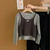 Chaleco playera de manga larga para niñas 2026, diseño en capas, estilo de diseñador, top de otoño, inspirado en la dopamina