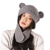 Chapéu Fofo de Urso Vermelho Angorá Feminino Estilo Coreano I Quente Proteção de Orelha Chapéu Outono e Inverno Tricotado Touca Envolvente para Cabeça Grande