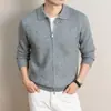 Casaco de malha com lapela espessada 730g para homens 2026 outono e inverno novo cardigã de malha jacquard casual de manga longa para homens
