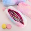Estojo Criativo com Cor Gradiente para Meninas, Estojo de Pelúcia Octogonal Fofo, Papelaria Doce Simples, Coração Feminino Aprendendo