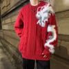2024 Suéter abrigo de punto rojo dragón Año Nuevo para hombre estilo perezoso de invierno ropa de pareja para el año de nacimiento extragrande