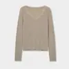 Camiseta Base de Punto Color Blanco Crudo Estilo Suave Acme para Mujer con Escote en V de Encaje Canalé Ajustado Capa Interior 11898